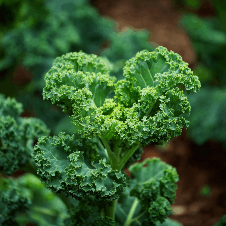 Dwarf Blue Curled Scotch Kale plant growing in a garden